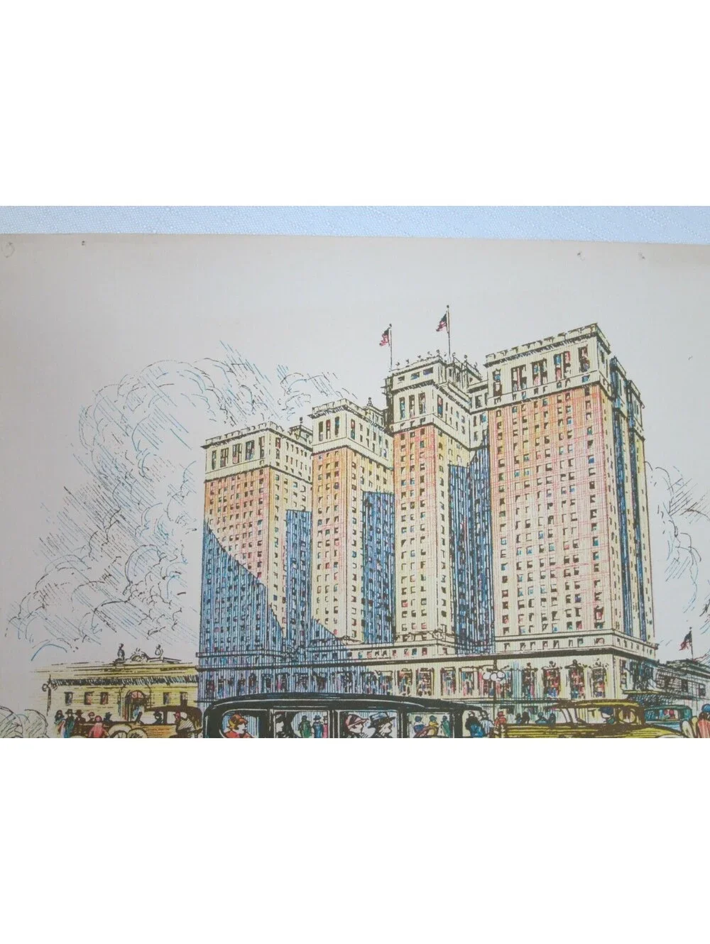 Vintage 1920s Chicago Art Print Automobiles & Skyscraper Buildings 9 x 12 RARE